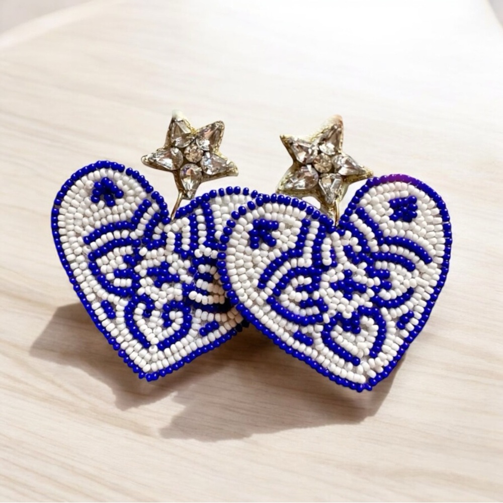 Beaded Heart Earrings with Star Accents